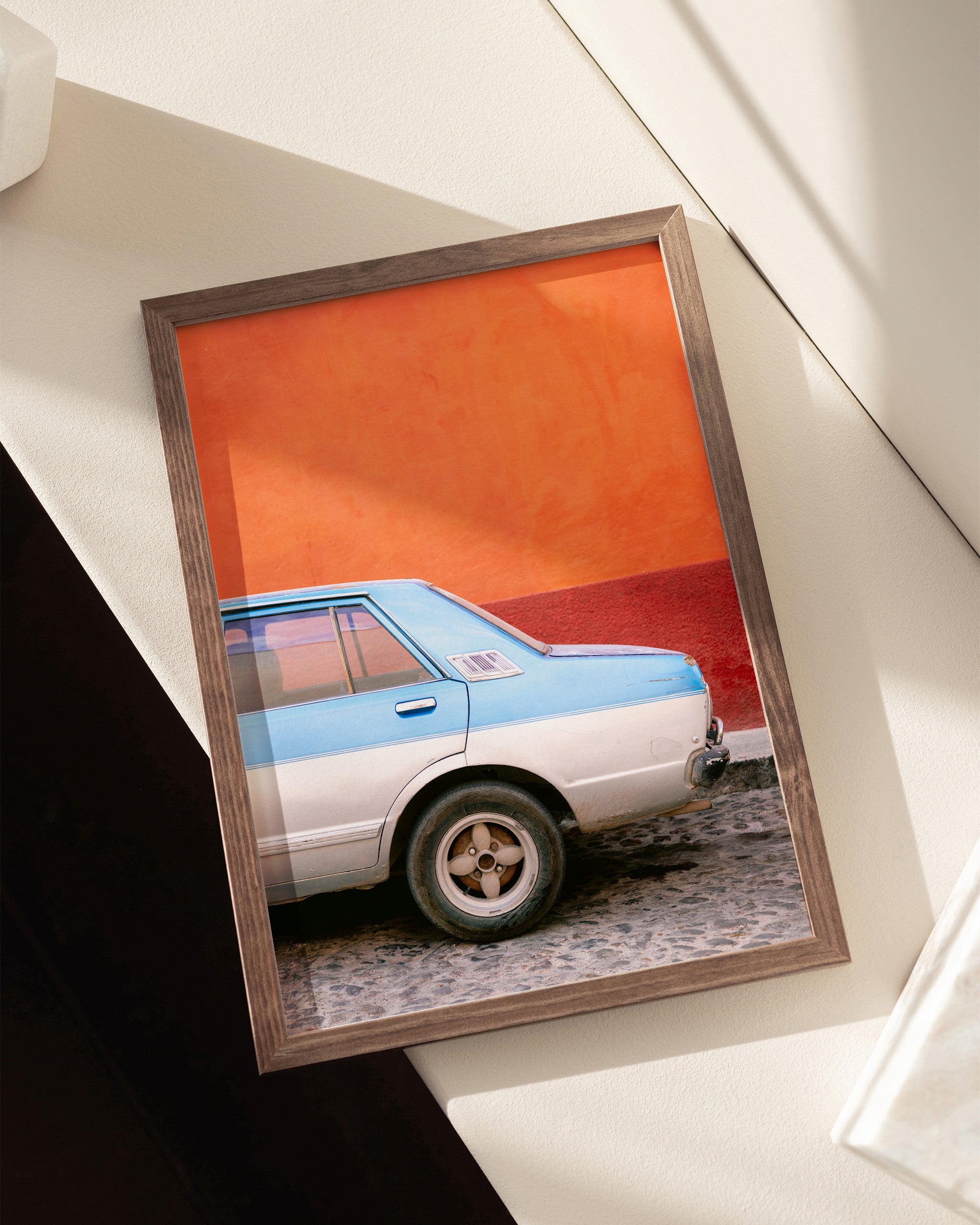 Vintage Car Against Orange Wall-psoter-wall_art-decor-The Poster Square