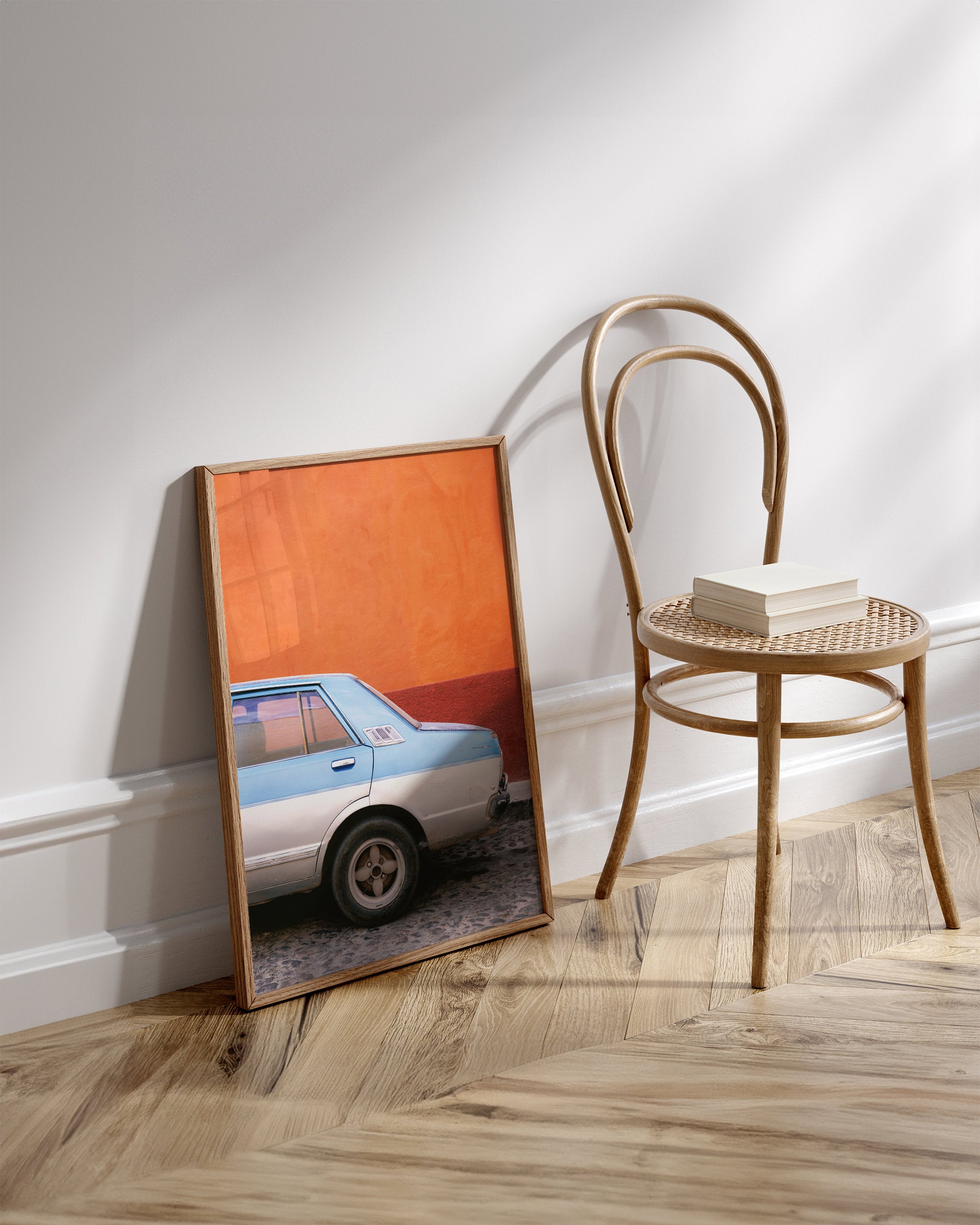 Vintage Car Against Orange Wall-psoter-wall_art-decor-The Poster Square