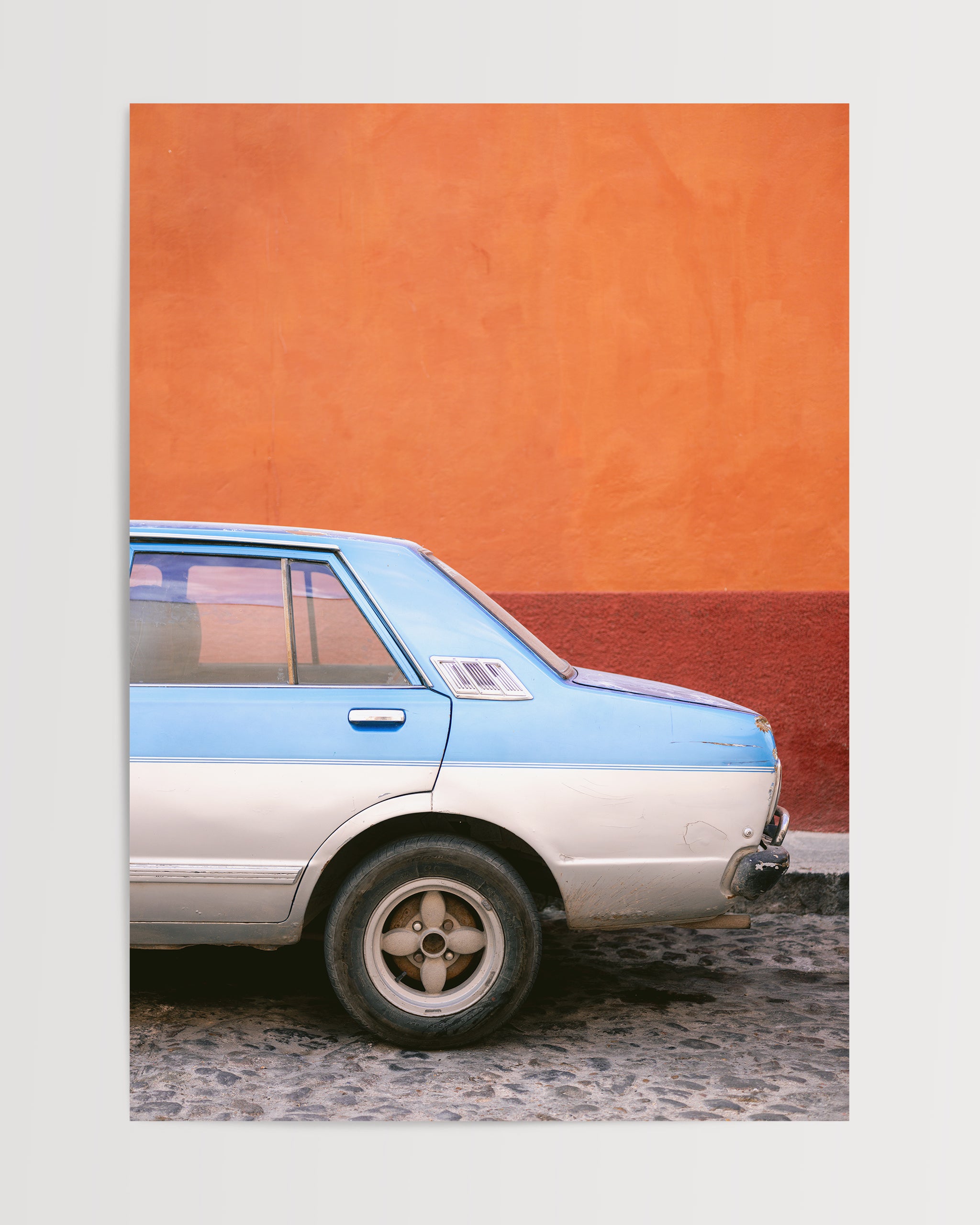 Vintage Car Against Orange Wall-psoter-wall_art-decor-The Poster Square