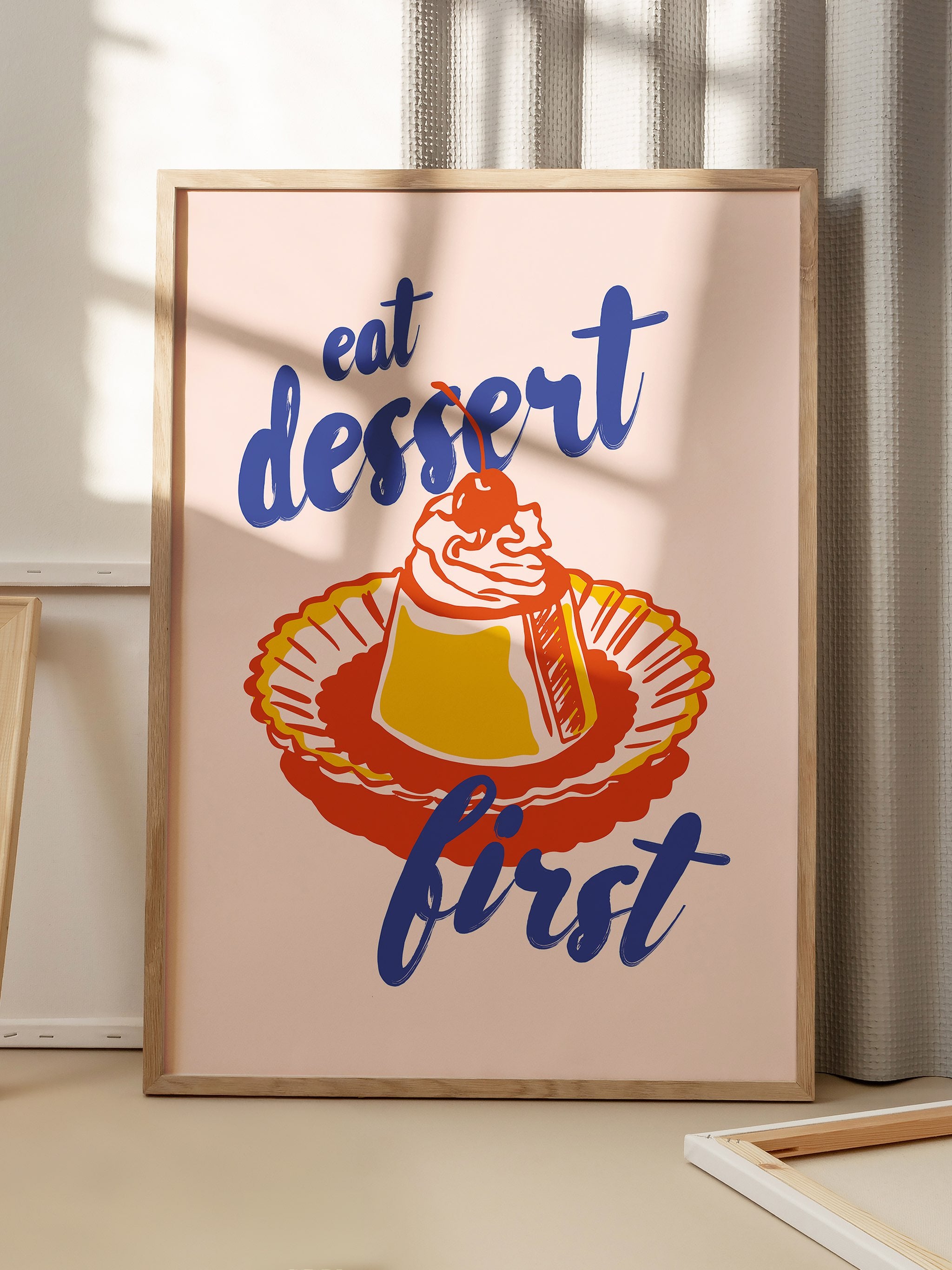 Colorful wall art with dessert illustration