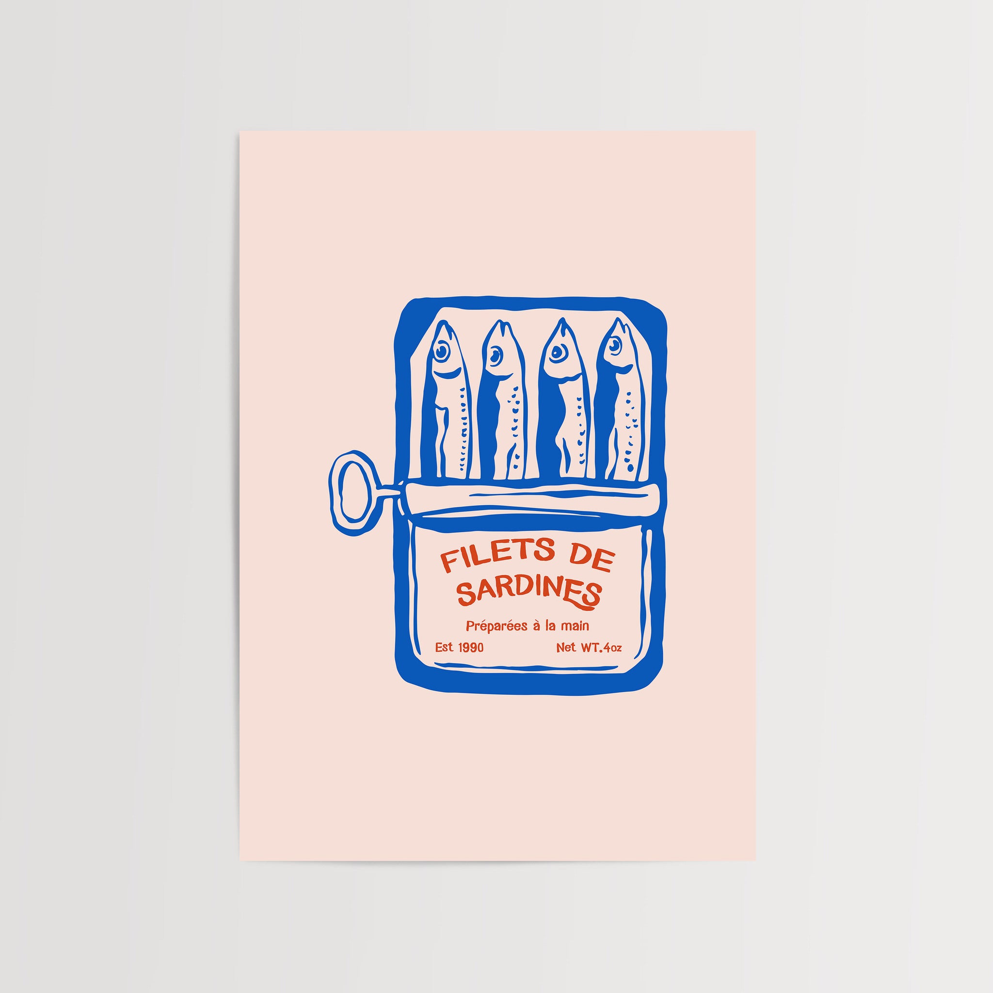Poster with illustration of a sardine can labeled 'Filets de Sardines'