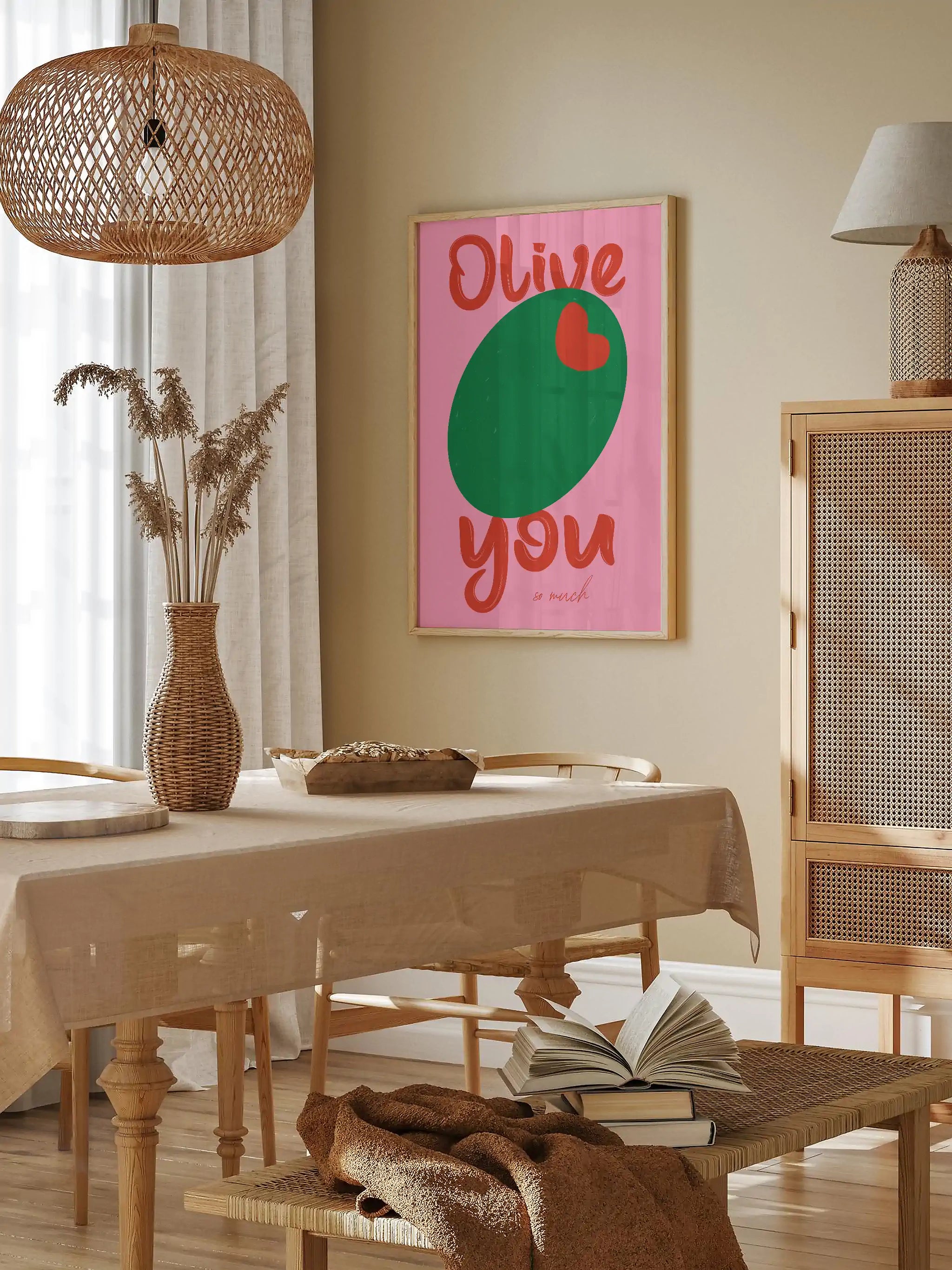 Quirky typography print featuring an olive and a heart shape